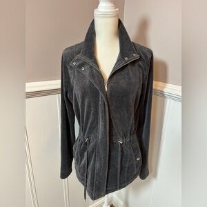 Jones New York Womens Jacket Long Sleeves Full Zip Cinched Waist Pockets Gray M